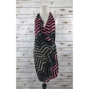Parker silk wrap dress pink black gray sleeveless dress S